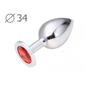 Коническая серебристая анальная втулка с красным кристаллом - 8,2 см. - Anal Jewelry Plug - купить с доставкой в Кирове