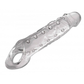 Прозразная закрытая насадка на пенис с поддержкой мошонки Clearly Ample Penis Enhancer - 22 см. - XR Brands - в Кирове купить с доставкой