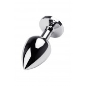 Серебристая коническая анальная пробка с красным кристаллом - 8 см. - ToyFa - купить с доставкой в Кирове