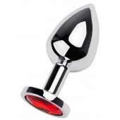 Серебристая коническая анальная пробка с красным кристаллом - 8 см. - ToyFa - купить с доставкой в Кирове