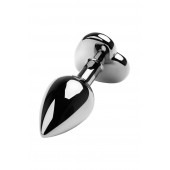 Серебристая коническая анальная пробка с красным кристаллом-сердечком - 7 см. - ToyFa - купить с доставкой в Кирове