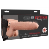Телесный перезаряжаемый вибрострапон 7  Hollow Rechargeable Strap-on with Balls - 20,3 см. - Pipedream - купить с доставкой в Кирове