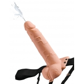 Телесный полый страпон с имитацией эякуляции 7.5  Hollow Squirting Strap-On with Balls Flesh - 21,6 см. - Pipedream - купить с доставкой в Кирове