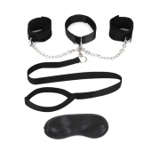 Чёрный ошейник с наручниками и поводком Collar Cuffs   Leash Set - Lux Fetish - купить с доставкой в Кирове