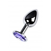 Серебристая конусовидная анальная пробка с фиолетовым кристаллом - 7 см. - ToyFa - купить с доставкой в Кирове