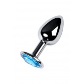 Серебристая конусовидная анальная пробка с голубым кристаллом - 7 см. - ToyFa - купить с доставкой в Кирове