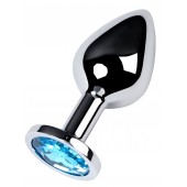 Серебристая конусовидная анальная пробка с голубым кристаллом - 8 см. - ToyFa - купить с доставкой в Кирове