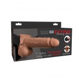 Кофейный перезаряжаемый вибрострапон 7  Hollow Rechargeable Strap-on with Balls - 20,3 см. - Pipedream - купить с доставкой в Кирове