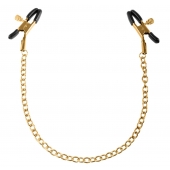 Чёрные с золотом зажимы на соски Gold Chain Nipple Clamps - Pipedream - купить с доставкой в Кирове