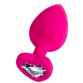 Розовая анальная втулка Diamond Heart с прозрачным кристаллом - 9,5 см. - ToyFa - купить с доставкой в Кирове