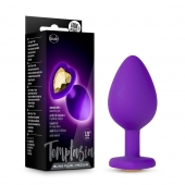 Фиолетовая анальная пробка Bling Plug Medium с золотистым стразом - 8,3 см. - Blush Novelties - купить с доставкой в Кирове