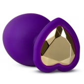Фиолетовая анальная пробка Bling Plug Large с золотистым стразом - 9,5 см. - Blush Novelties - купить с доставкой в Кирове