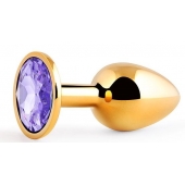 Золотистая анальная пробка с фиолетовым стразом - 7,2 см. - Anal Jewelry Plug - купить с доставкой в Кирове