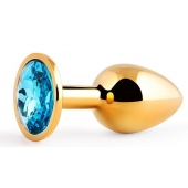 Золотистая анальная пробка с голубым стразом - 7,2 см. - Anal Jewelry Plug - купить с доставкой в Кирове