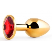 Золотистая анальная пробка с красным стразом - 7,2 см. - Anal Jewelry Plug - купить с доставкой в Кирове