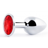 Серебристая анальная пробка с красным стразом - 7,2 см. - Anal Jewelry Plug - купить с доставкой в Кирове