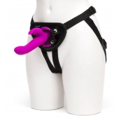 Лиловый страпон Rechargeable Vibrating Strap-On Harness Set - 17,6 см. - Happy Rabbit - купить с доставкой в Кирове