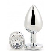 Серебристая анальная втулка с прозрачным кристаллом - 7,1 см. - Dream Toys - купить с доставкой в Кирове