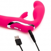 Ярко-розовый безремневой страпон Rechargeable Vibrating Strapless Strap-On - Happy Rabbit - купить с доставкой в Кирове