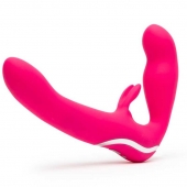 Ярко-розовый безремневой страпон Rechargeable Vibrating Strapless Strap-On - Happy Rabbit - купить с доставкой в Кирове