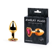 Золотистая анальная пробка с малиновым кристаллом-сердечком - 7 см. - Anal Jewelry Plug - купить с доставкой в Кирове