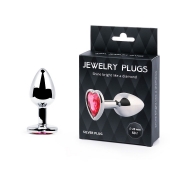 Серебристая анальная пробка с малиновым кристаллом-сердечком - 7 см. - Anal Jewelry Plug - купить с доставкой в Кирове
