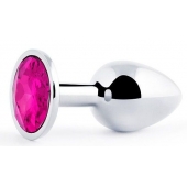 Серебристая анальная пробка с малиновым кристаллом - 7,2 см. - Anal Jewelry Plug - купить с доставкой в Кирове