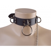 Черный кожаный ошейник Big Ring - Sitabella - купить с доставкой в Кирове