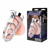 Серебристая металлическая клетка для члена с замком Enslave Cock Cage - BlueLine - купить с доставкой в Кирове