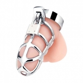 Серебристая металлическая клетка для члена с замком Enslave Cock Cage - BlueLine - купить с доставкой в Кирове