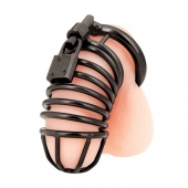 Черная металлическая клетка с замком Deluxe Chastity Cage - BlueLine - купить с доставкой в Кирове
