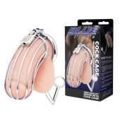 Серебристая металлическая клетка с анальным стимулятором Cock Cage - BlueLine - купить с доставкой в Кирове