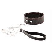 Черный широкий ошейник с красной строчкой и поводком - Crazy Handmade - купить с доставкой в Кирове