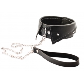 Черный ошейник-воротничок с металлическим поводком - Crazy Handmade - купить с доставкой в Кирове