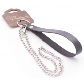 Серебристый металлический поводок с кожаной черной ручкой - 80 см. - Crazy Handmade - купить с доставкой в Кирове