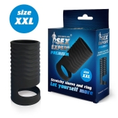 Черная открытая насадка на пенис с кольцом для мошонки XXL-size - 9,4 см. - Sex Expert - в Кирове купить с доставкой