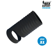 Черная открытая насадка на пенис с кольцом для мошонки XL-size - 8,9 см. - Sex Expert - в Кирове купить с доставкой