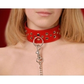 Красный кожаный ошейник с карабином и поводком - Sitabella - купить с доставкой в Кирове