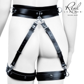 Черный кожаный пояс с гартерами - S-M - Notabu - купить с доставкой в Кирове