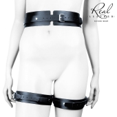 Черный кожаный пояс с гартерами - L-XL - Notabu - купить с доставкой в Кирове