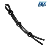 Черное силиконовое лассо с тремя шариками для утяжки - Sex Expert - в Кирове купить с доставкой