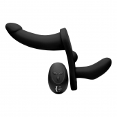 Черный вибрострапон Double Take 10X Double Penetration Vibrating Strap-on Harness - XR Brands - купить с доставкой в Кирове