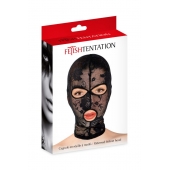 Черная кружевная маска на голову с отверстиями для глаз и рта - Fetish Tentation - купить с доставкой в Кирове