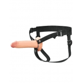 Телесный полый страпон на черных ремнях Hollow Silicone Strap-on - 17,8 см. - Pipedream - купить с доставкой в Кирове