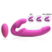 Розовый безремневой страпон с вибрацией и функцией расширения Inflatable Ergo-Fit Strapless Strap-On - XR Brands - купить с доставкой в Кирове