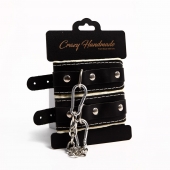 Черные скругленные наручники с мягкой бежевой подкладкой - Crazy Handmade - купить с доставкой в Кирове