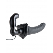 Черный страпон с вагинальной пробкой Deluxe Vibrating Penetrix Strap-On - 19 см. - Pipedream - купить с доставкой в Кирове