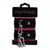 Черно-розовые скругленные наручники с мягкой подкладкой - Crazy Handmade - купить с доставкой в Кирове