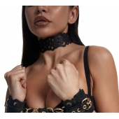 Черный ажурный чокер с золотистой фурнитурой - Crazy Handmade - купить с доставкой в Кирове