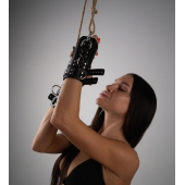 Черные высокие кожаные наручники для подвешивания - Crazy Handmade - купить с доставкой в Кирове